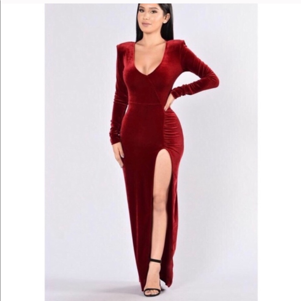 Red Velvet Split  Maxi Dress